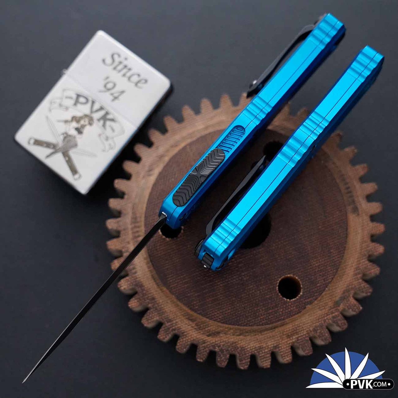 Microtech Hera II Mini 1702M-1BL Double Edge Black Blade, Blue Handle - PVK