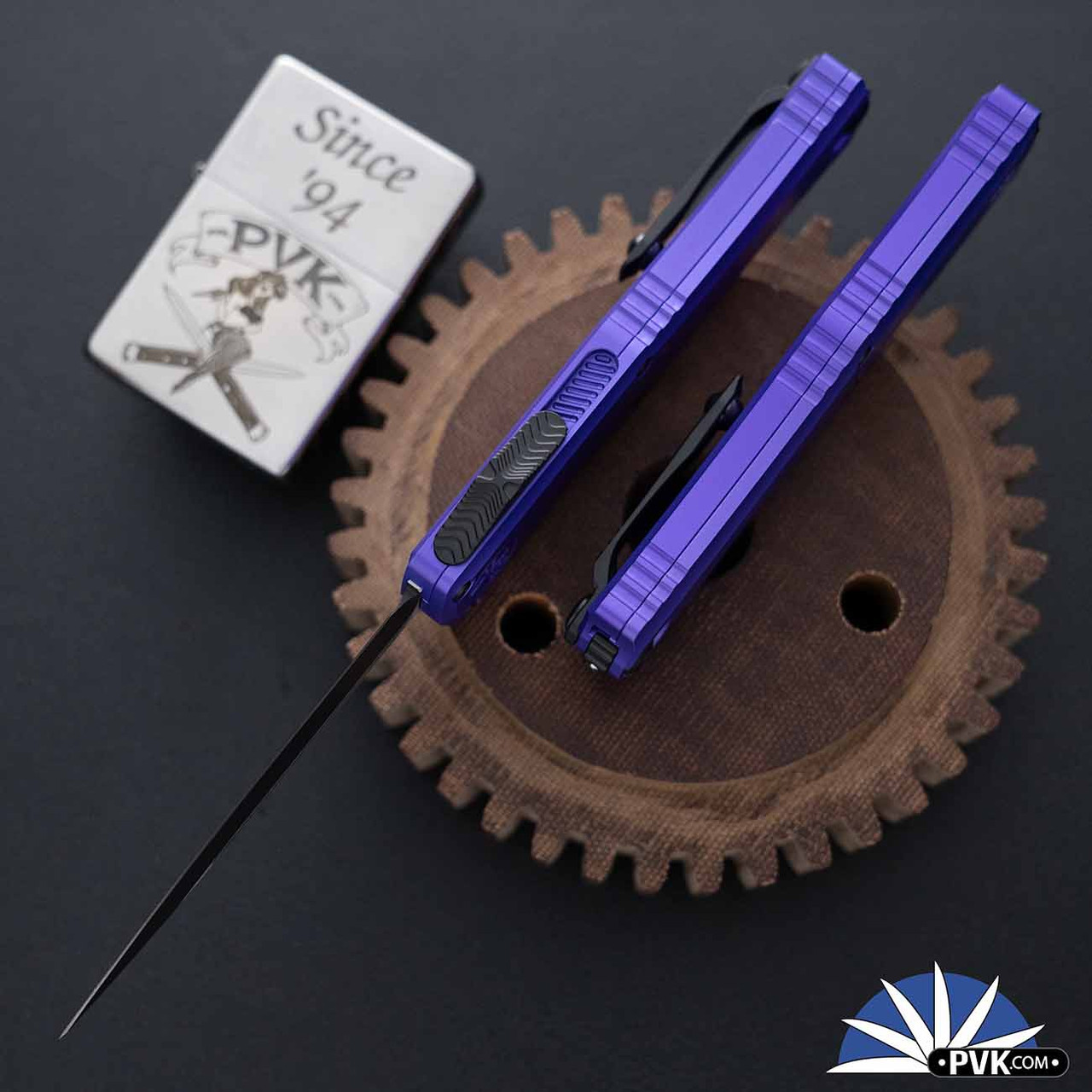 Microtech Hera II Mini 1702M-1PU Double Edge Black Blade, Purple