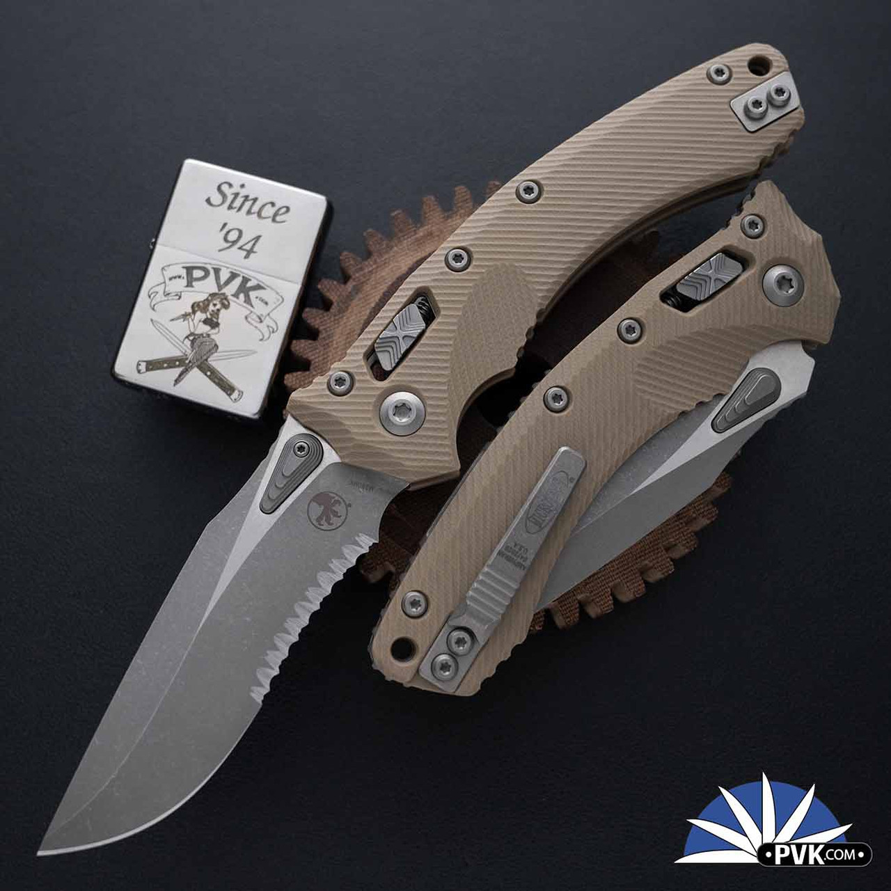 Microtech Amphibian 137RL-11APFLGTTA Ram-Lok G10 Tan Fluted