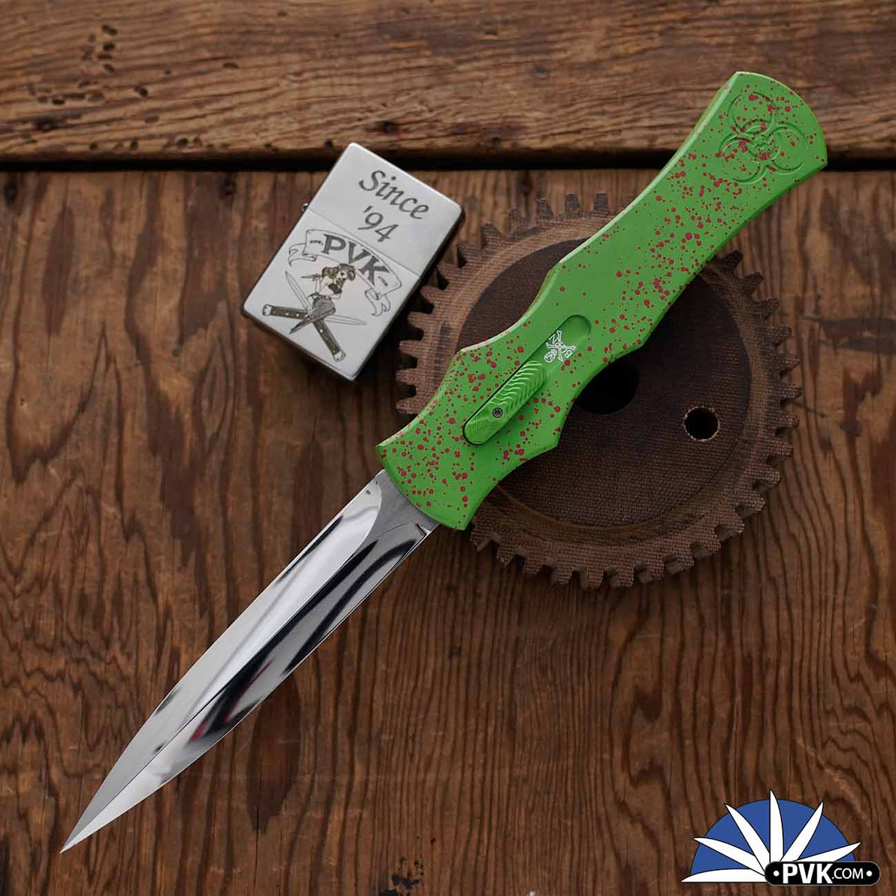 BURN Knives Zombie Razor D/A OTF, 6061 Zombie Splatter Finish