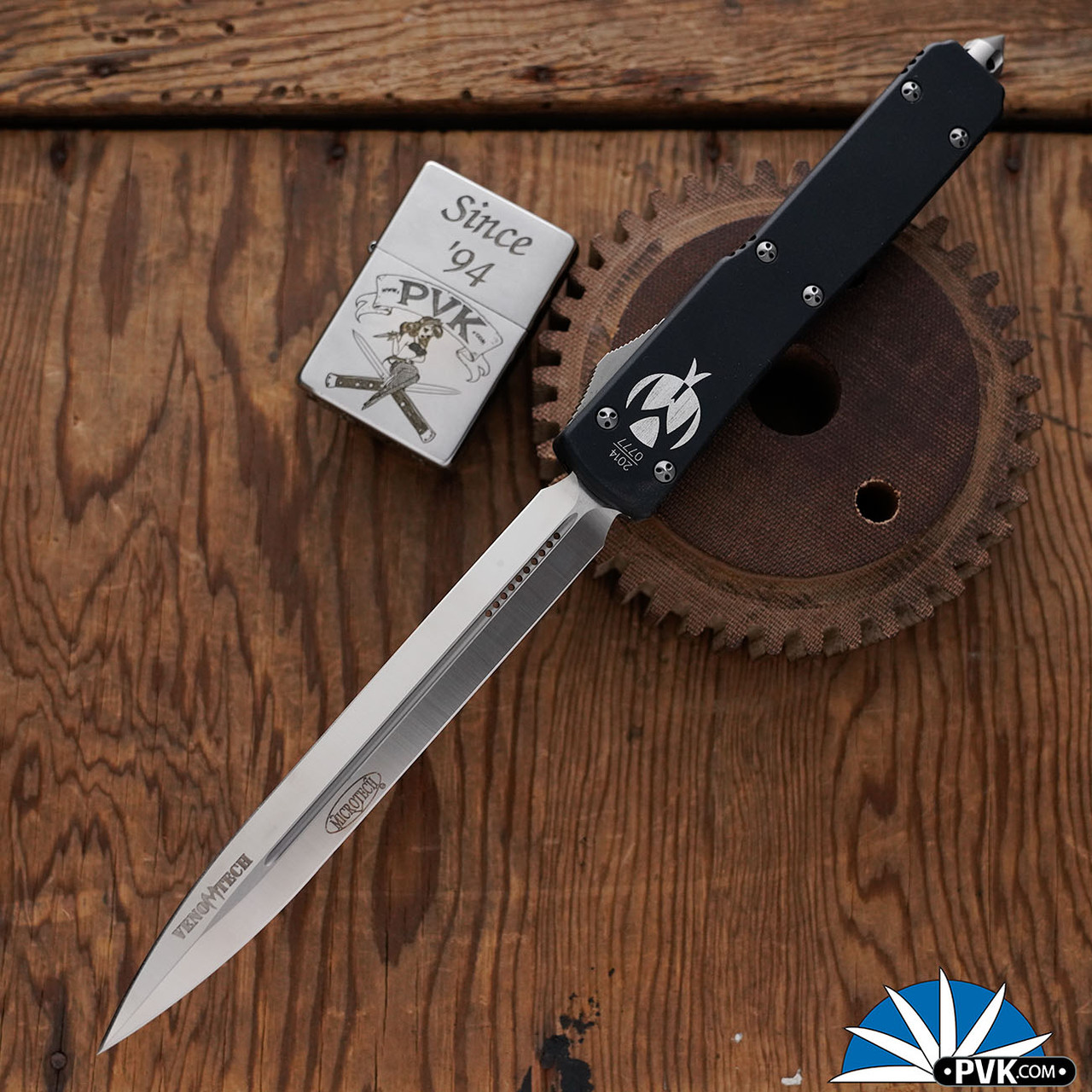 Microtech Venomtech, Satin Double Edge Elmax Blade, Black Handle
