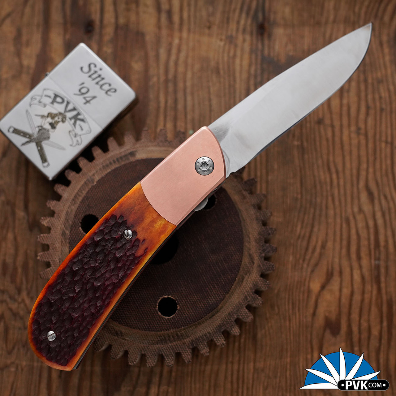 Richard Handle Richard S. Wright Bolster Release Auto 3V Drop Point Blade, Copper ...