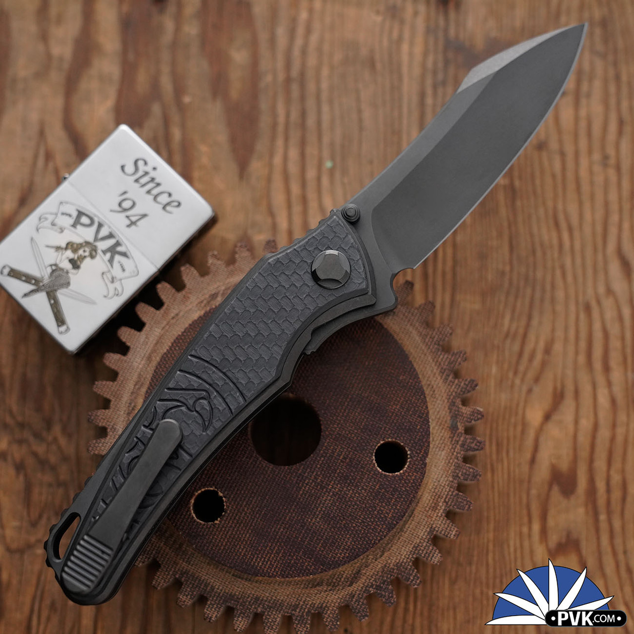 Hawk Knives Talon DLC M390 Blade, Blasted 3K Carbon Fiber Handle