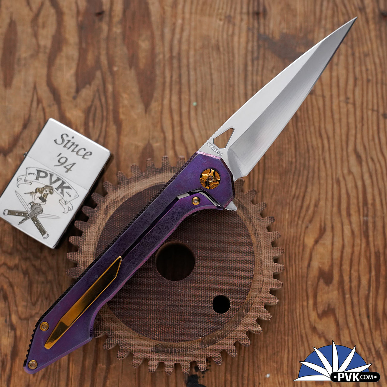 417CNC Acer #30, CMP154 Blade, Purple Titanium Handle, Bronze