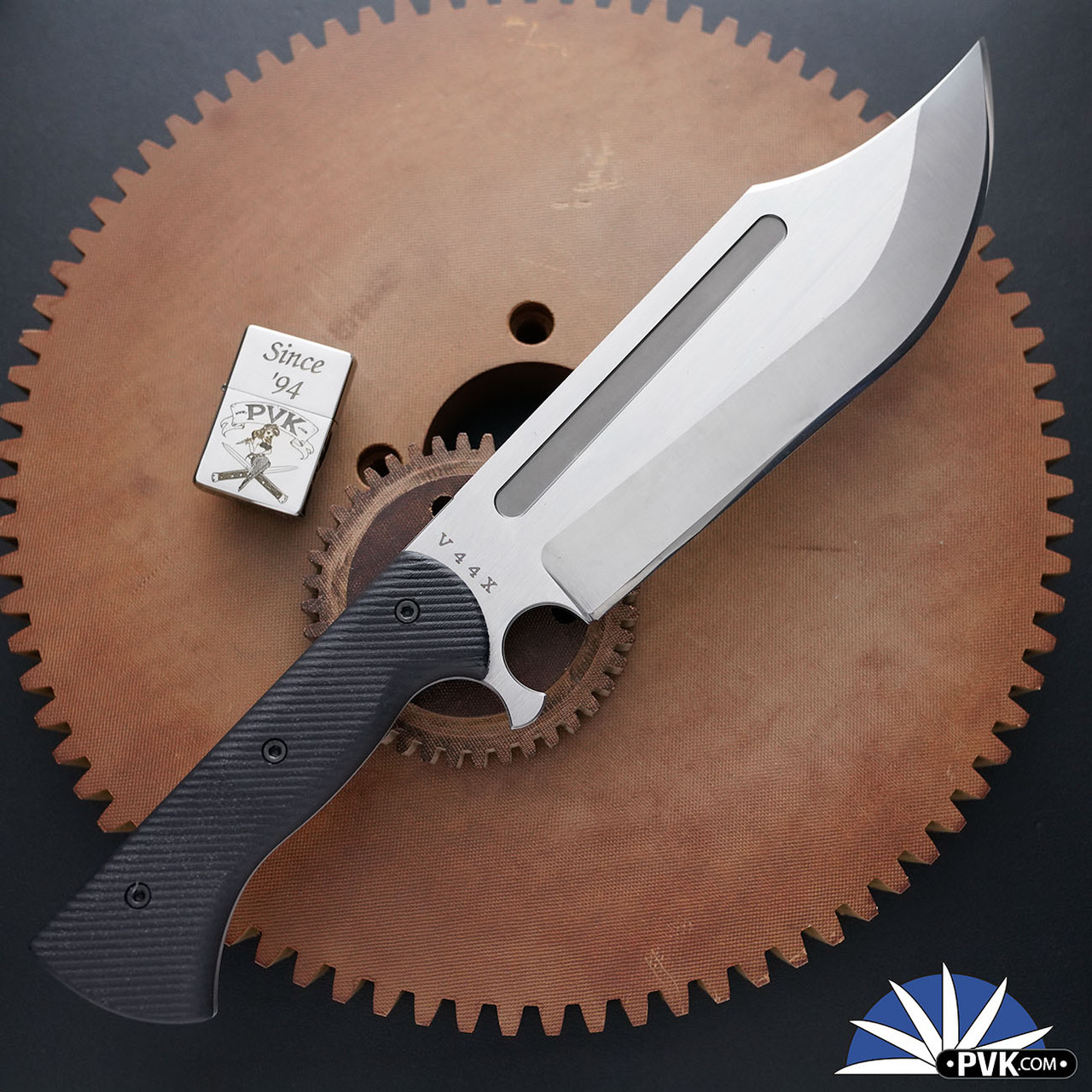 Work Tuff Gear V44X, Satin Bohler K329 Clip Point Blade, Black G10