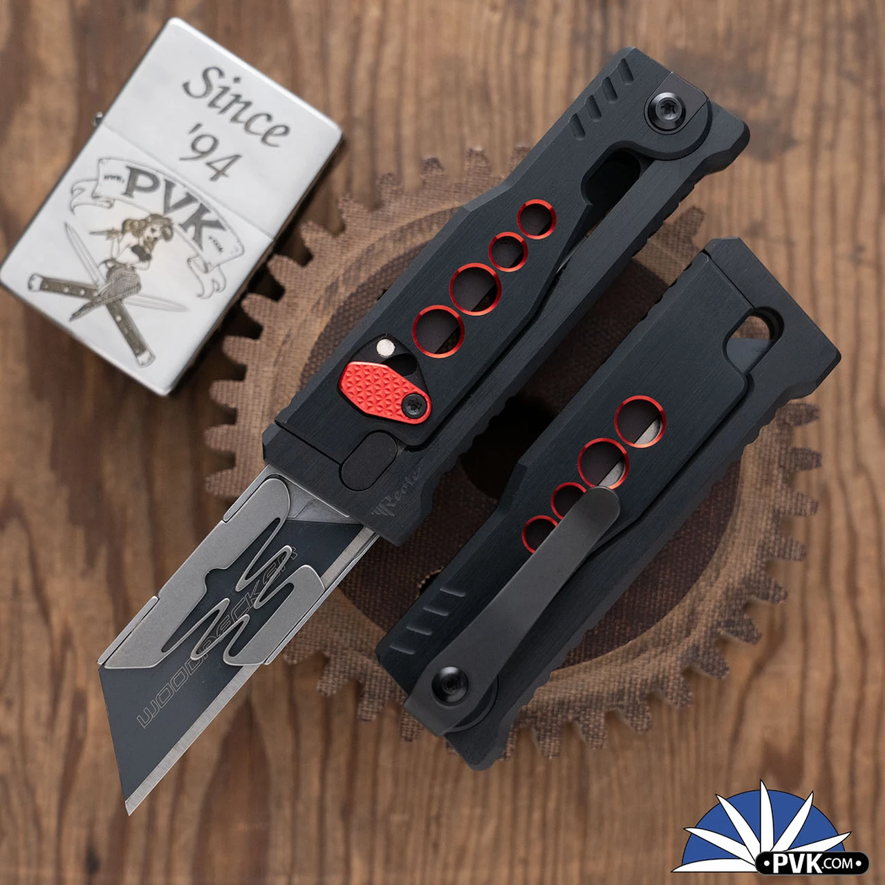 Reate EXO-U Gravity Knife, Razor Blade, Black Aluminum Speedhole 