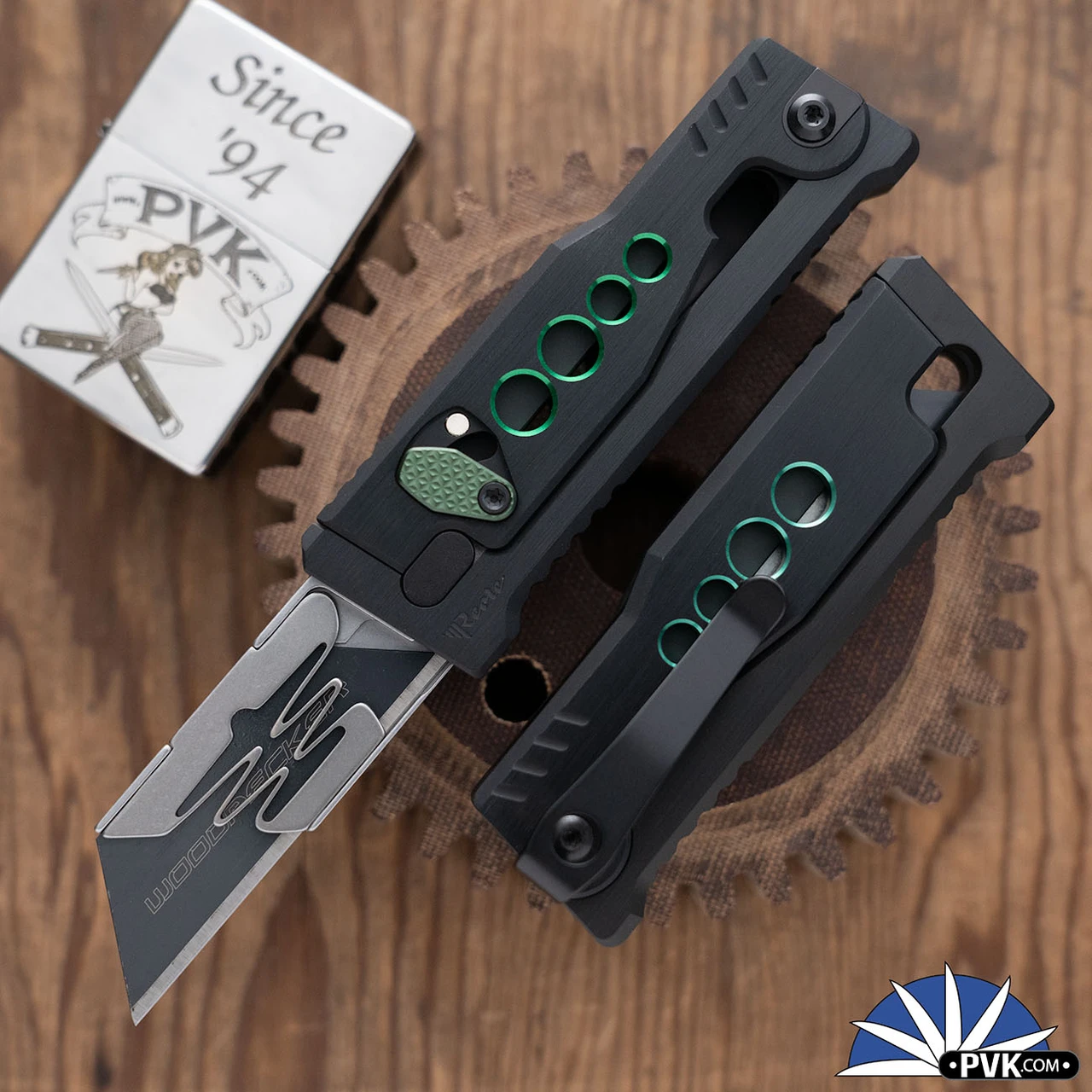 Reate EXO-U Gravity Knife, Razor Blade, Black Aluminum Speedhole 