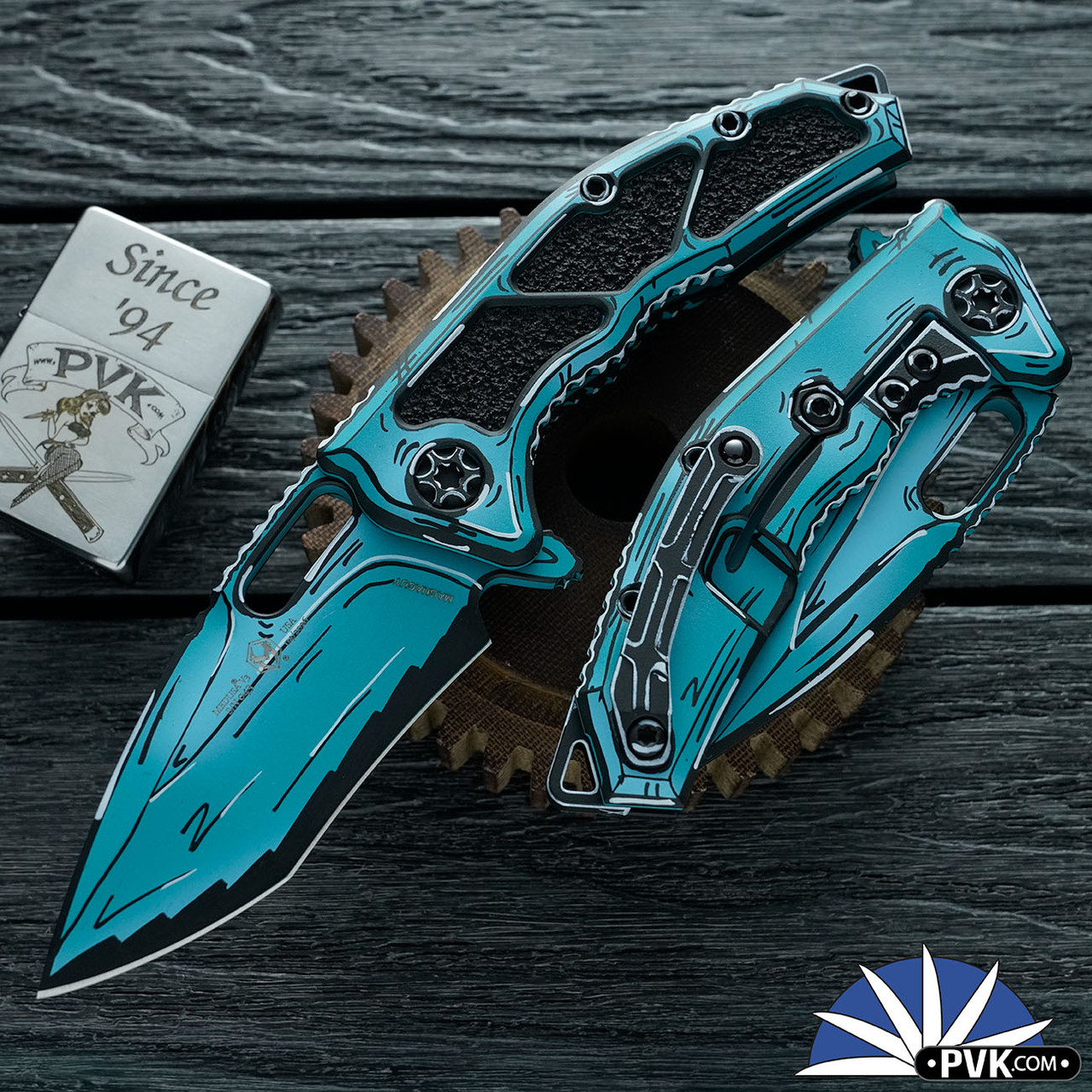 Heretic Knives Medusa Manual, Turquoise Cel Shade Recurve Blade 