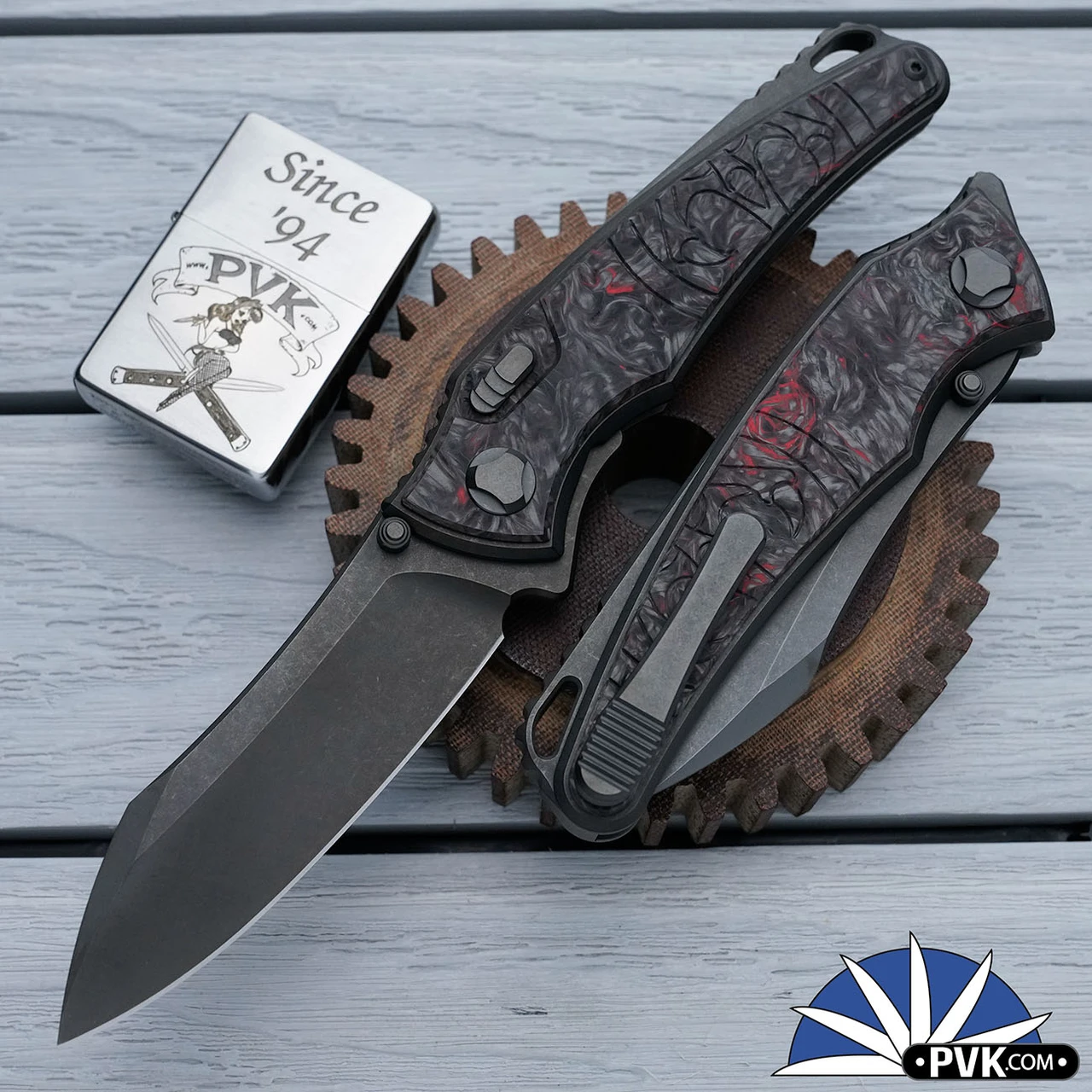 Hawk Knives Talon, Stonewashed DLC M390 Blade, Dark Matter Red Handle ...