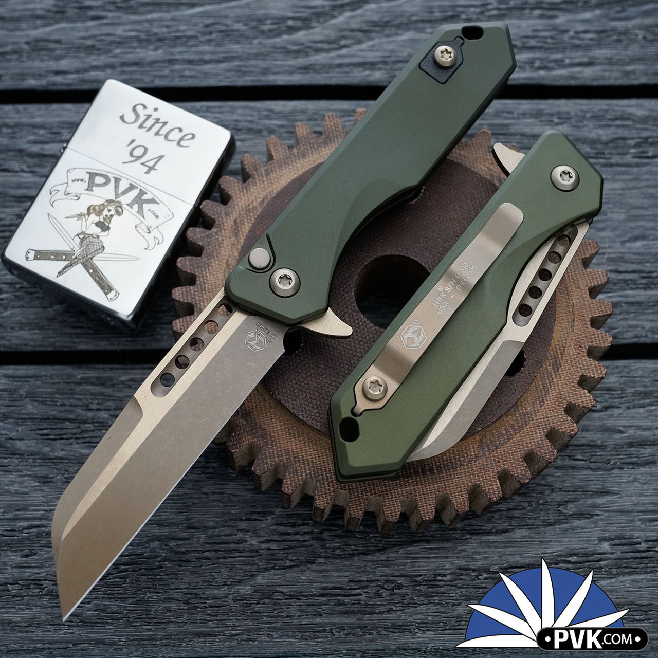 Heretic Knives Jinn Manual, Bronze Magnacut Blade, OD Green