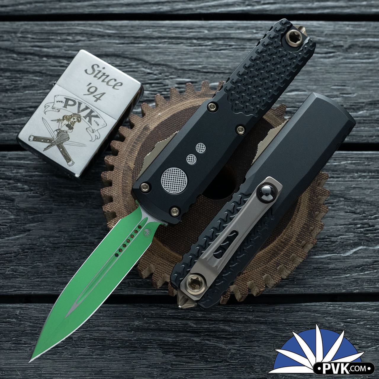 Microtech UTX-85 Gen 4 D/E 12324-1JM, Green Double Edge Blade