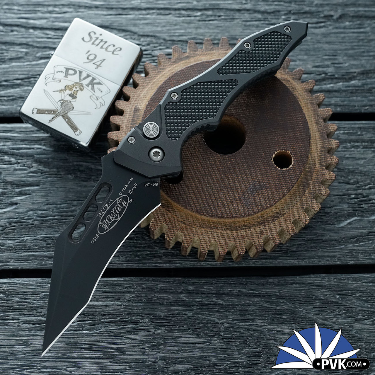 Vintage Microtech Vector Auto, Black Plain Edge 154-CM Blade