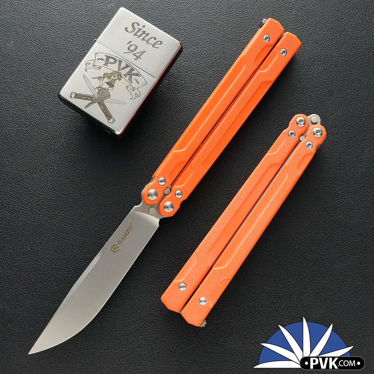 Ganzo Knives Balisong G766-OR, Satin 440C Clip Point Blade, Orange