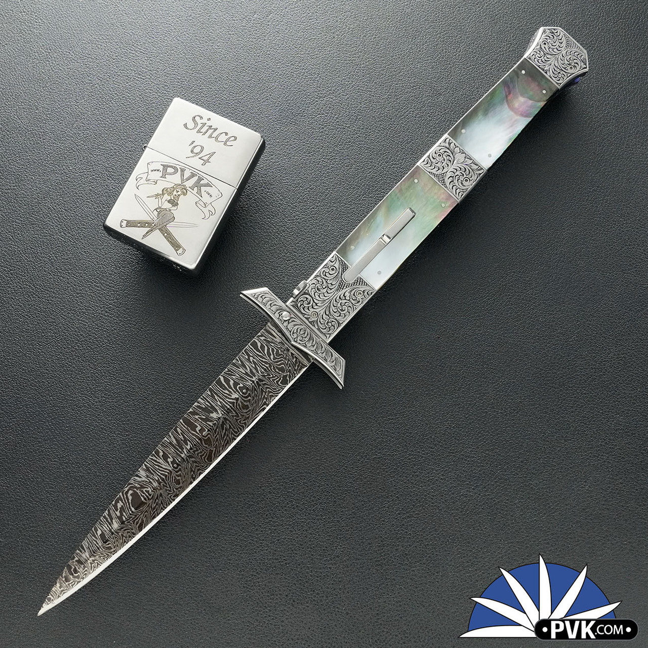 中古 美品 R.E.G. O-K ALL STAINLESS 45 Afaaq Custom Knives Mother Of Pearl Swinguard Picklock, SS
