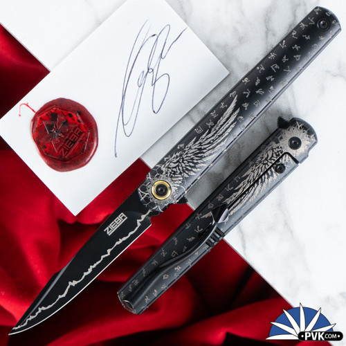 Zieba Six Harpoon Black Angel, Magnacut Flipper Blade, Black Titanium Handle