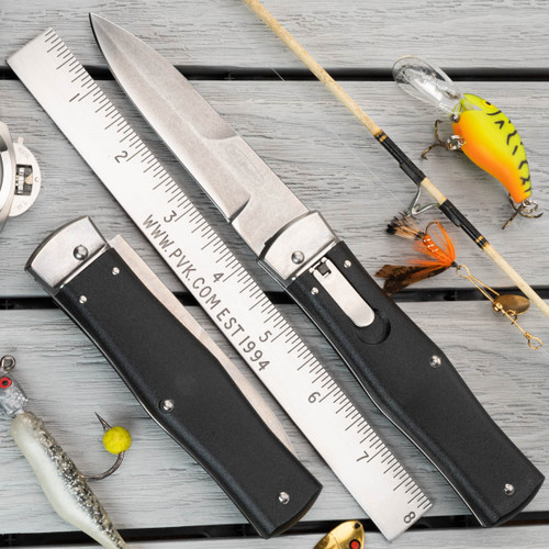 Mikov Predator 241 Leverlock Auto ABS Black, Bayonet Blade Stonewash