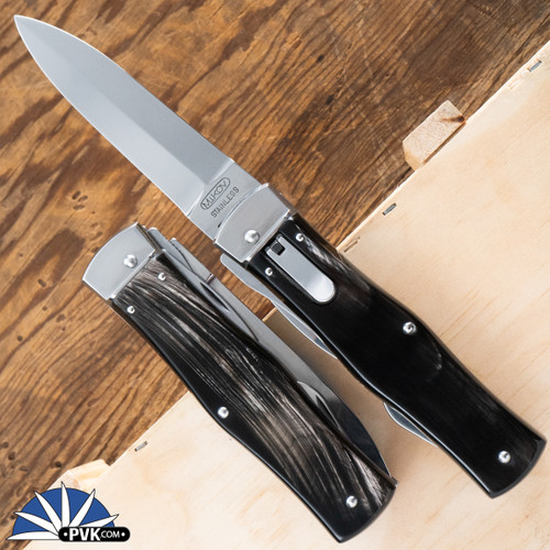 niko Mikov Predator 241 Leverlock Auto, Dagger Blade, Horn Handle 241