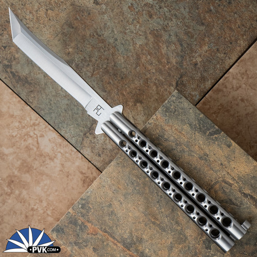 29 Knives Custom 5" S35VN Tanto, Upswept Clip Blade, Skeleton Channel Cut 303 Stainless Steel