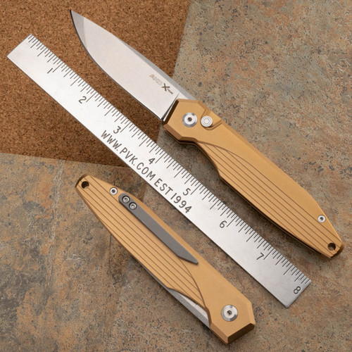 AKC X-treme Dandy Automatic Knife - Tan Handle Blackwashed Blade - PVK