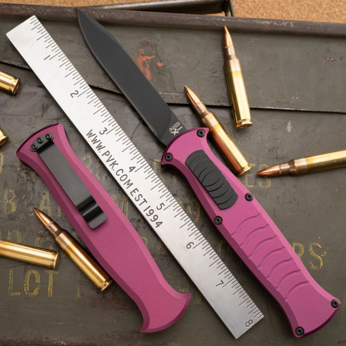AKC X-Treme EVO OTF With Clip, Purple Handle, Black Button & Black Blade