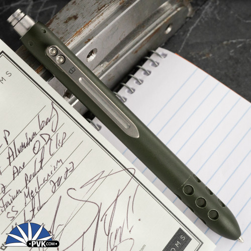 Blackside Customs Pen - Aircraft Aluminum, Distressed OD Green, Ti Clip