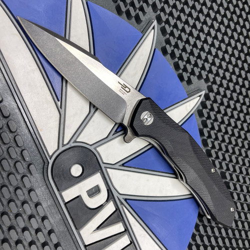 Bestech Knives BG04A Warwolf Flipper Knife D2 Two-Tone Satin/Black Blade, Black G10 Handles, Liner Lock