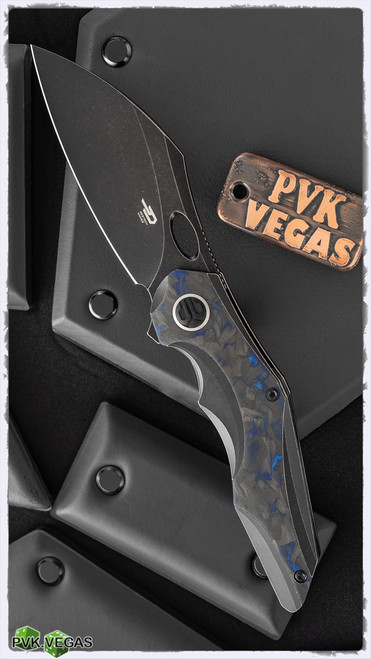 Bestech Knives Emperor Flipper, Blue Titanium Scales, 3.13" Black Stonewash CPM-S35VN