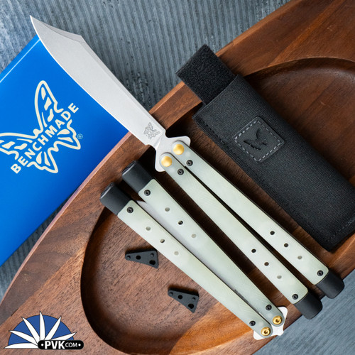 Benchmade Necron Balisong, StonewashBlade, Jade G-10 Handles