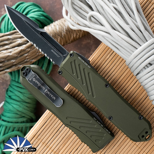 Guardian Tactical RECON-035 G2 Single Edge, Dark Stonewash Partial Serrated Blade, OD Green Handle, 98612-G2OD