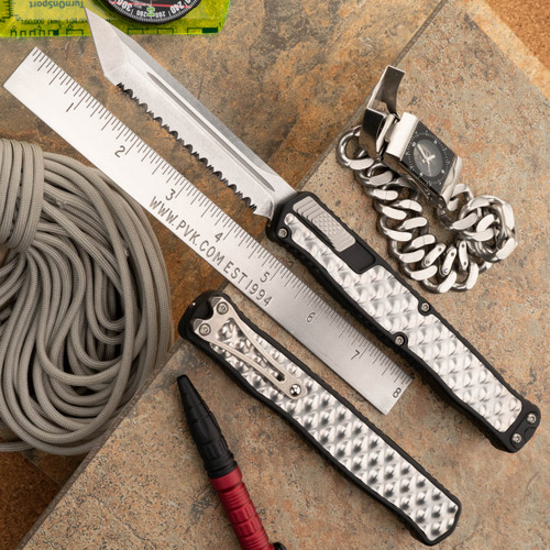 Heretic Knives Cleric II Full Serrated Stonewash Tanto Magnacut With Stainless Inlay