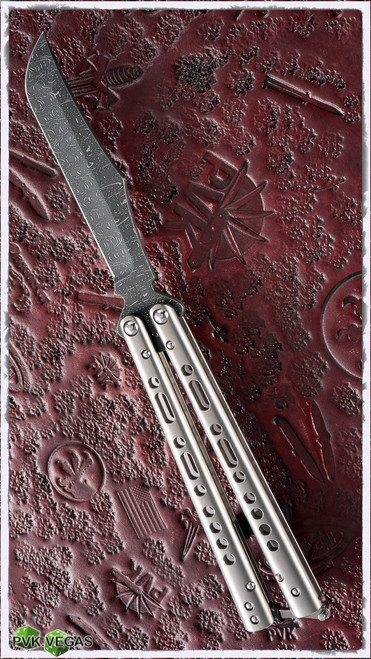 Heibel Custom Balisong #64 "Dot Matrix" Damascus Blade Titanium Morse Code Pattern