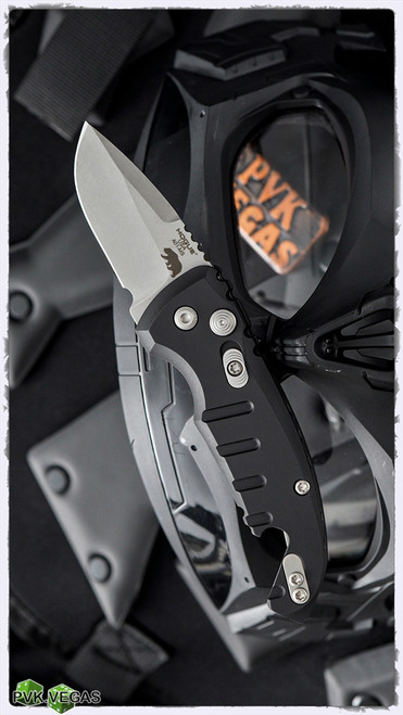 Hogue Elishewitz A01-Microswitch Auto, CA Legal 1.95" CPM-154 Stonewashed Drop Point, Black Aluminum Handles