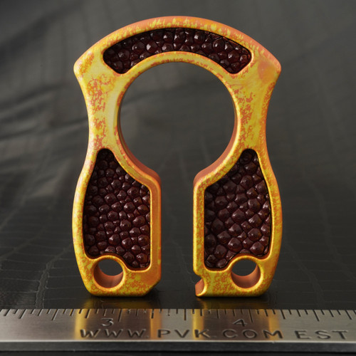 John Gray 1/2" Keyper Aluminum Splash Anodized Orange Splatter Pattern with Burgundy Stingray Inlays
