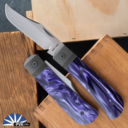Jack Wolf Knives The Benny Hand Satin Blade, Cross Hatch Ti Handle