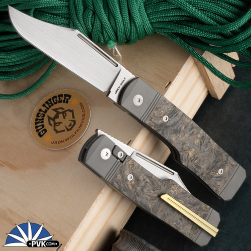 Jack Wolf Knives Gunslinger Jack Hand Satin Blade, Fat Carbon Dark Matter Gold