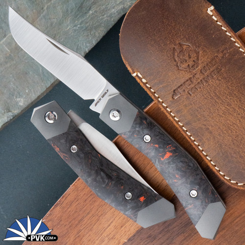 Jack Wolf Knives Mini Cyborg Jack, Satin Finish Blade, Fat Carbon Dark Matter Orange Handle