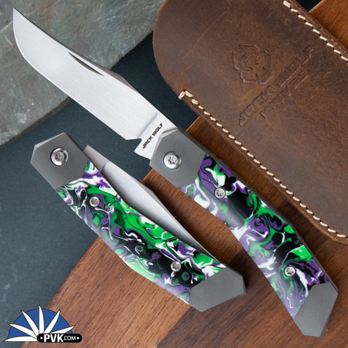Jack Wolf Knives Mini Cyborg Jack, Hand Rubbed Satin Finish Blade, Kaotic Resin Handle