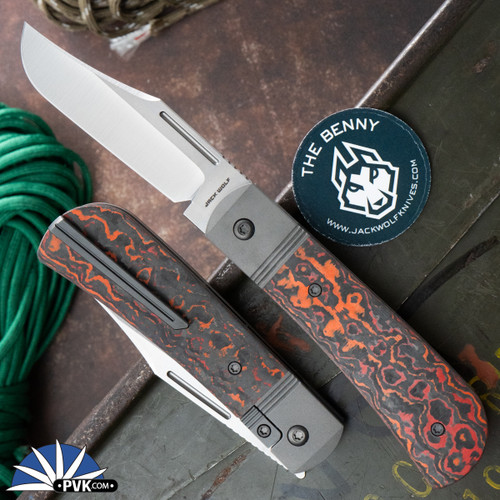 Jack Wolf Knives The Benny Satin Blade, Fat Carbon Arctic Storm - PVK