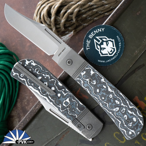 Jack Wolf Knives The Benny Satin Blade, Fat Carbon Arctic Storm - PVK