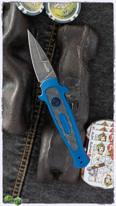 Kershaw Launch 12CA Mini Stiletto Auto, Blue Aluminum W/Carbon Fiber, Blackwashed CPM-154