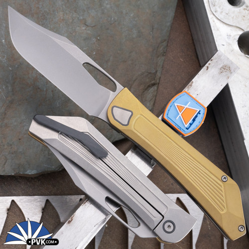 Luft Concepts RWB Frame Lock Stonewashed S90V, Brass & Titanium Handle.