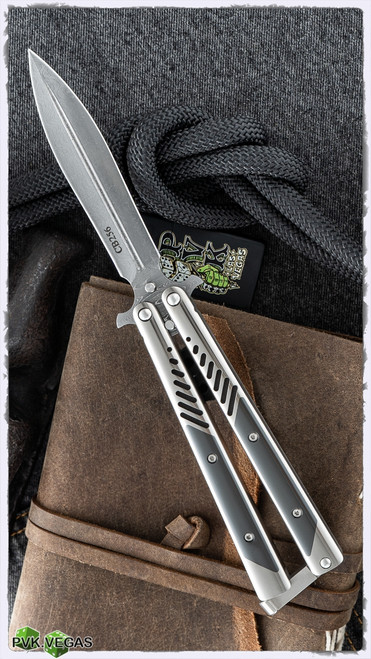Mauricio Dobruski Balisong CB256 4" Damascus Dagger Ti & Zirc Handles