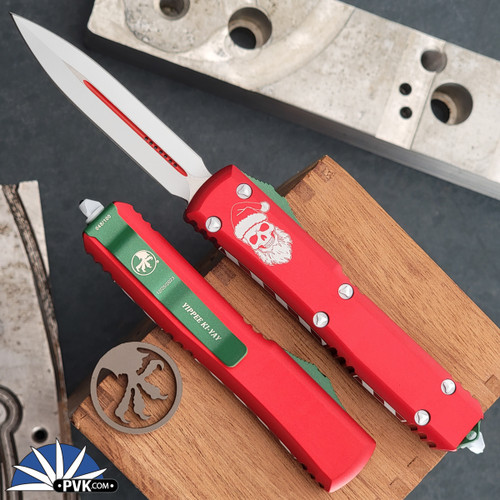Microtech Ultratech 122-1CMAS Double Edge Blade,  Candy Cane Handle Signature Series