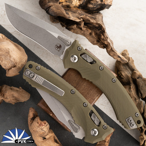 Microtech Amphibian 137RL-10FLGTOD Ram-Lok Stonewash OD Green Fluted G10