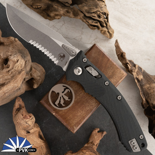 Microtech Amphibian 137RL-11FLGTBK Ram-Lok Stonewash Partial Serrated, Black Fluted G10