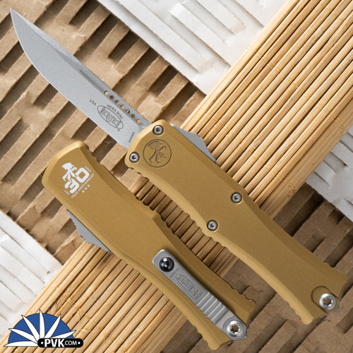 Microtech Hera II Mini 1703M-10TA30 Single Edge Stonewash Blade, Tan Handle 30th Anniversary
