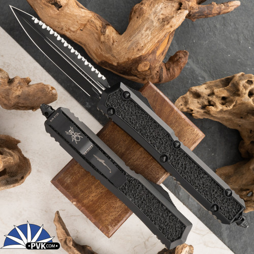 Microtech Makora - 206-3TS Double Edge Tactical Black Full Serrated Blade Black Handle W/Inlay