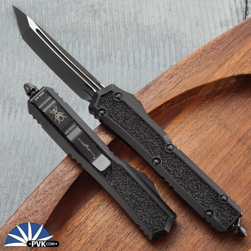 Microtech Makora 207-1TS Tanto Black Blade, Black Handle Grip Inlay Signature Series Tactical