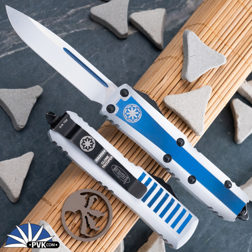 Microtech UTX-85 231-1CO Single Edge White Blade, White And Blue Handle Clone Trooper