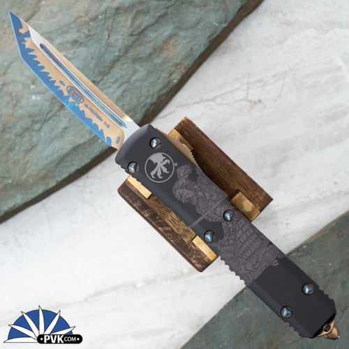 PVK Custom Ultratech Ghost Samurai Full Wrap, Blue Hamon On Bronze Tanto Blade, Black Handle, Two Tone HW, One Off